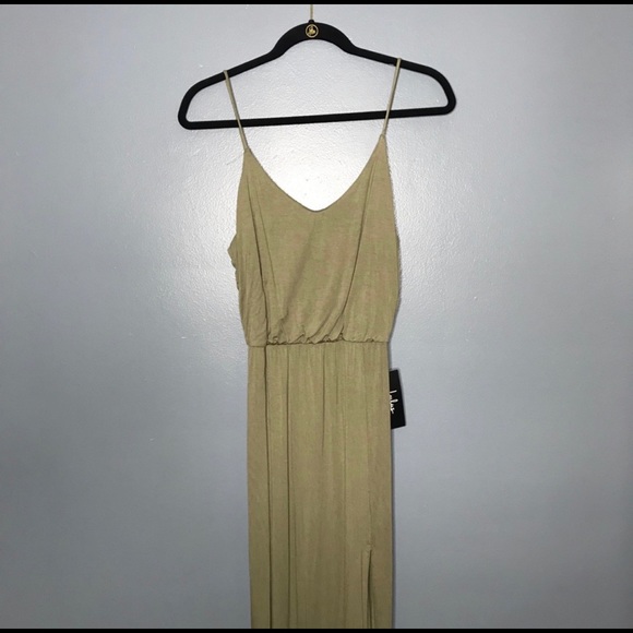 NWT Lulus Watch the Sunset Washed Olive Maxi Dress with spaghetti straps & slit - Picture 12 of 14